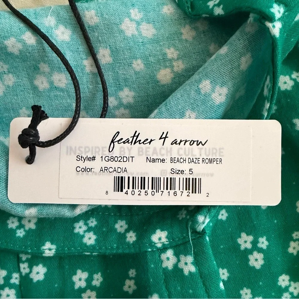 NWT Feather 4 Arrow Girls Green Floral Romper with Tie Straps Size 5